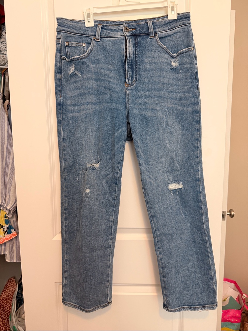 Universal Standard Light Blue Straight-Leg Jeans with Distressed Details